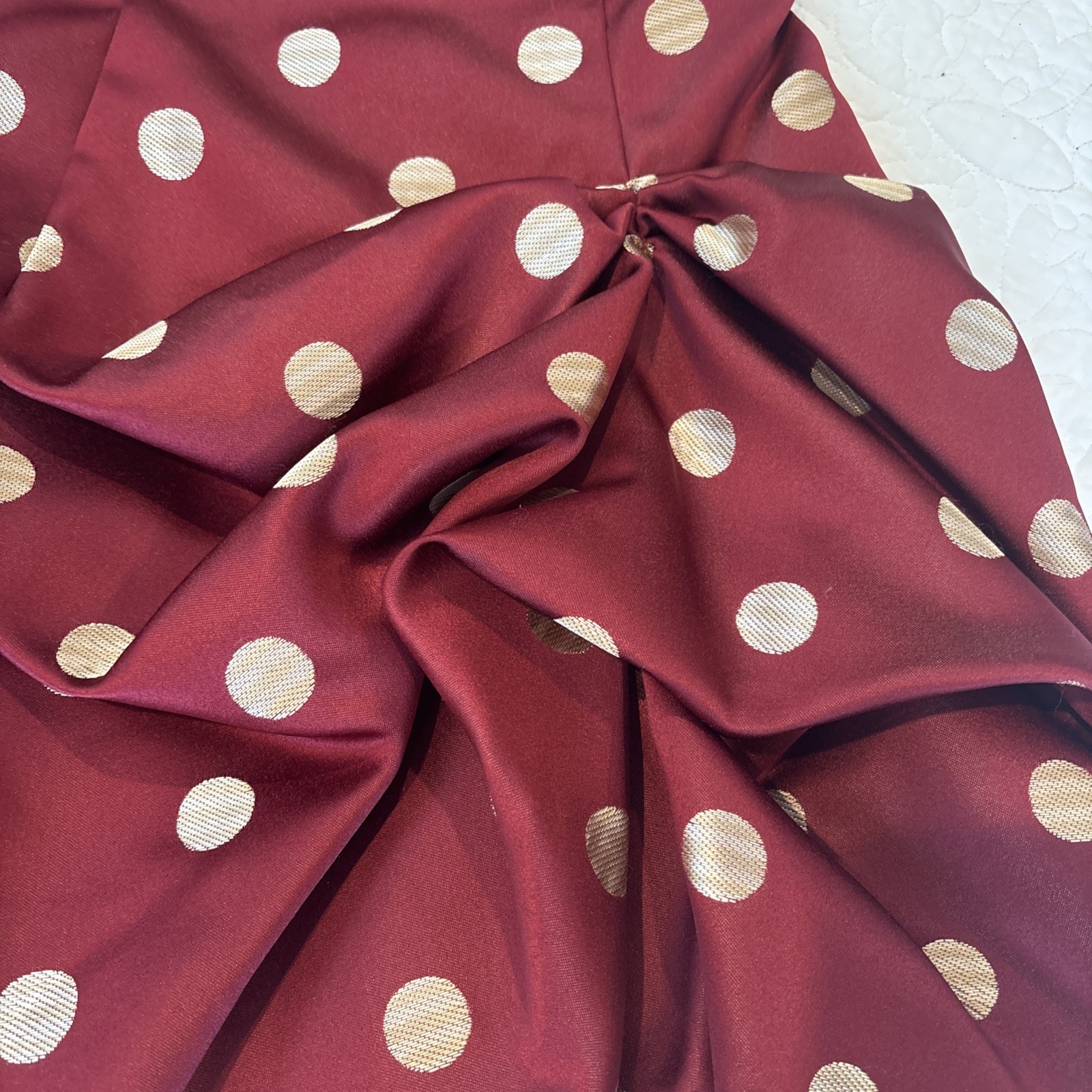 VTG Jessica McClintock Strapless Polka Dot Dress Burgundy Gold USA 1990s Y2K