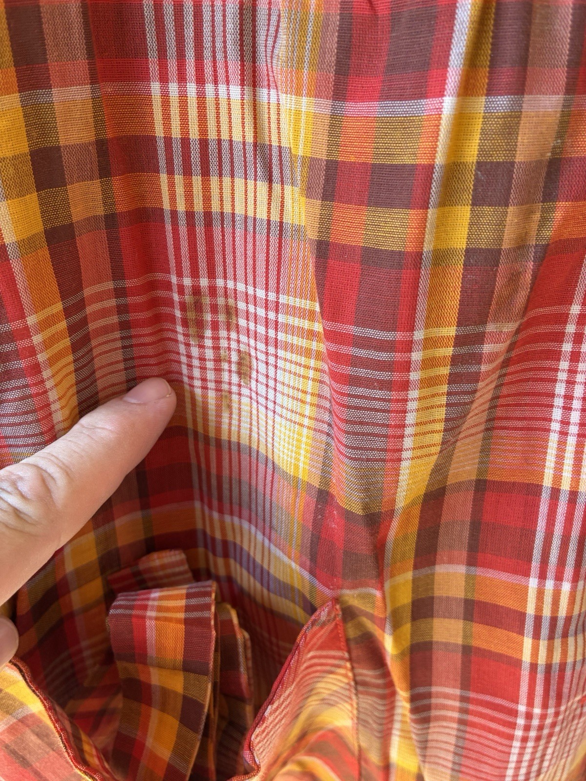Vtg 60s Orange/Yellow Plaid Dress Dan River Nancy Frock 1 Pockets Button Up!