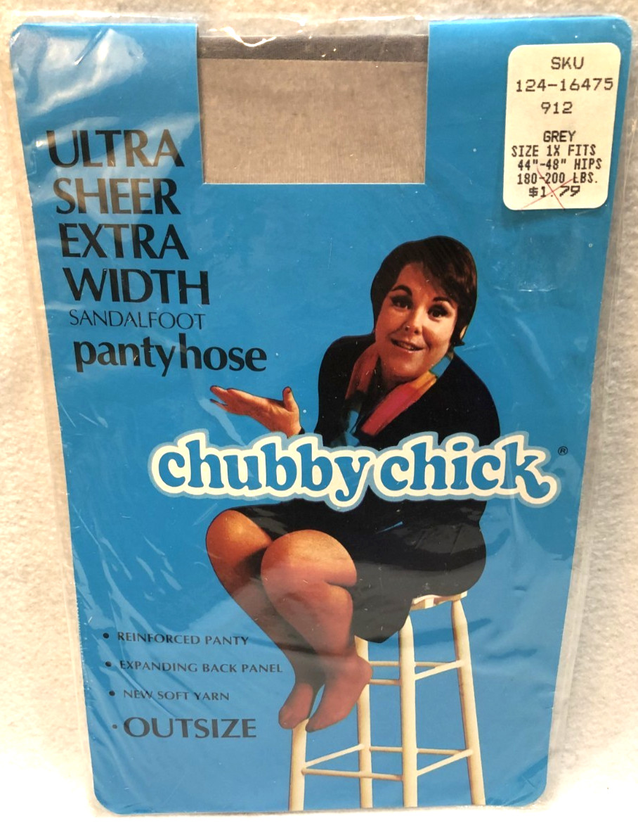 Vintage Chubby Chick Extra Width Pantyhose Sz 1X Grey 44″-48″ Hip Sandalfoot NOS
