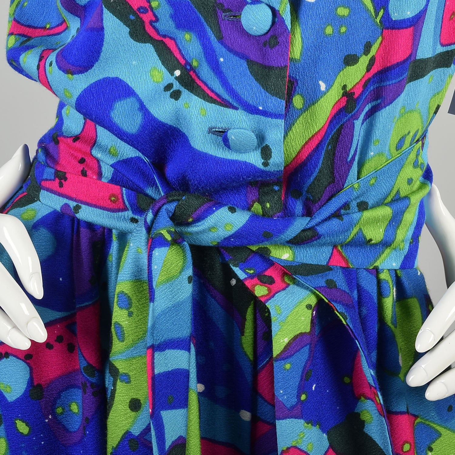 Small 1970s Jumpsuit Hawaiian Abstract Neon Wide Leg Belted Sleeveless Jumpsuit