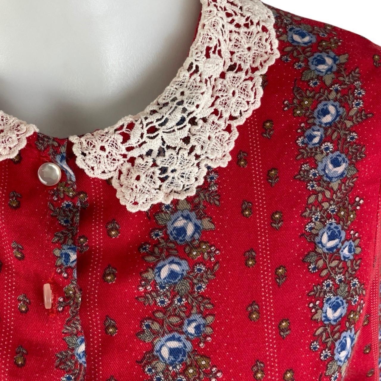 Vintage Floral Print Dress Size Small 1970s Belted A-Line Lace Peter Pan Collar