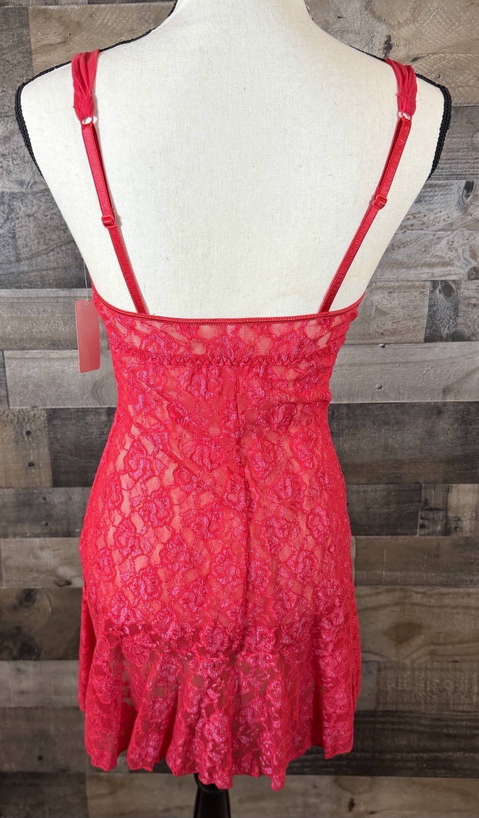 Vtg Red Bow Ruffle Bra Top Babydoll Dress Lace Stretch Lingerie Small New