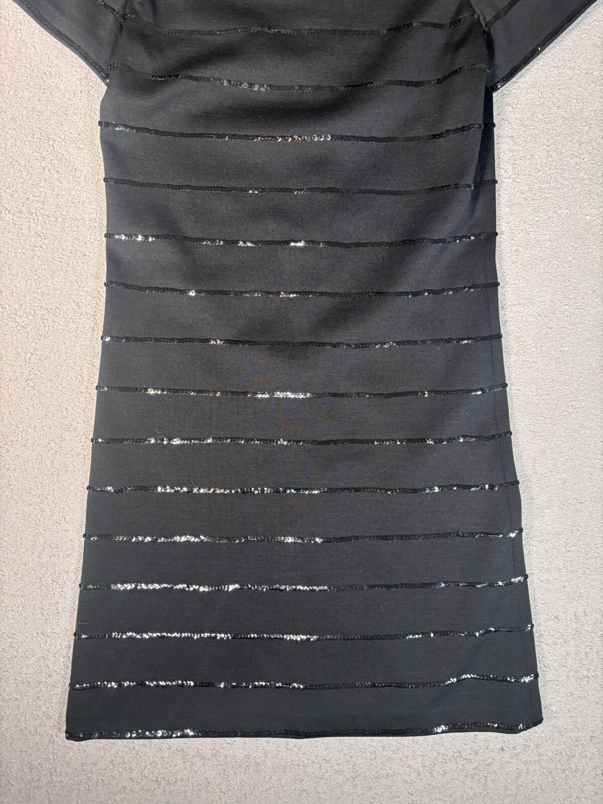 Vintage Dalton Pure Virgin Wool Sequin Stripes Black Cocktail Dress 50-60s Style