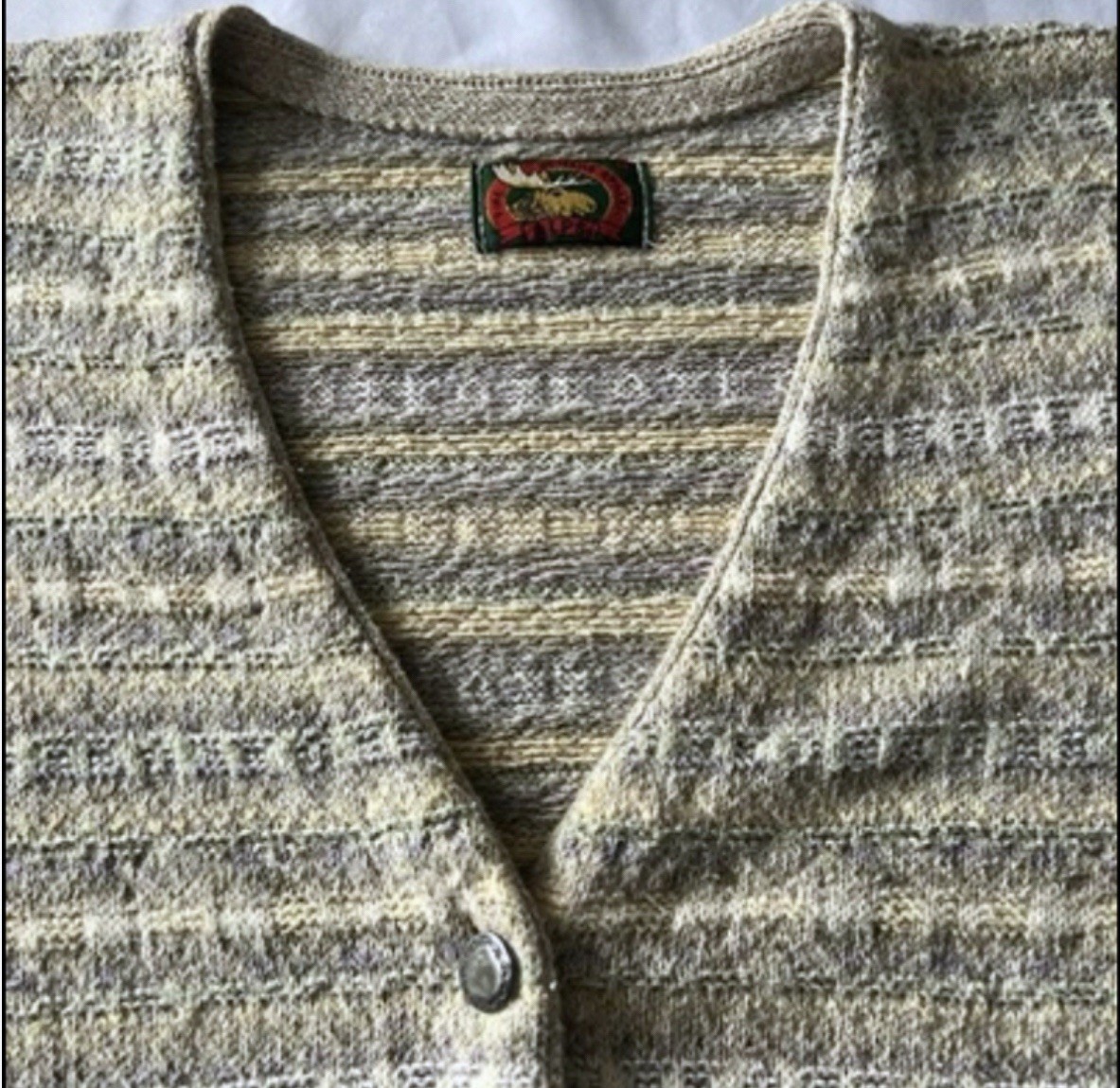 Vintage 90s Alps Vermont Cardigan Womens L Gray Marled Knit Grandpa Cozy