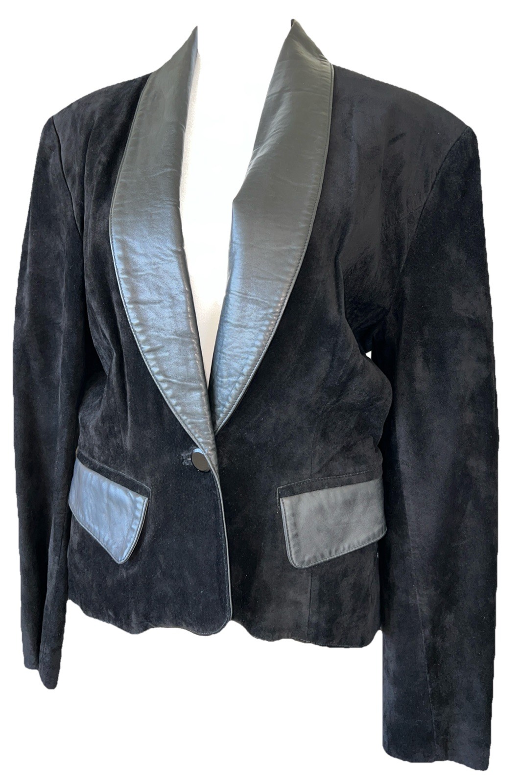 Vtg 90s Michael Hoban North Beach Leather Suede Jacket Black Short Jacket Sz 7/8