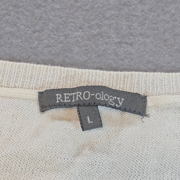 Retro-ology Mixed Media Top Womens Large Ivory Sheer Front Knit Back Tunic