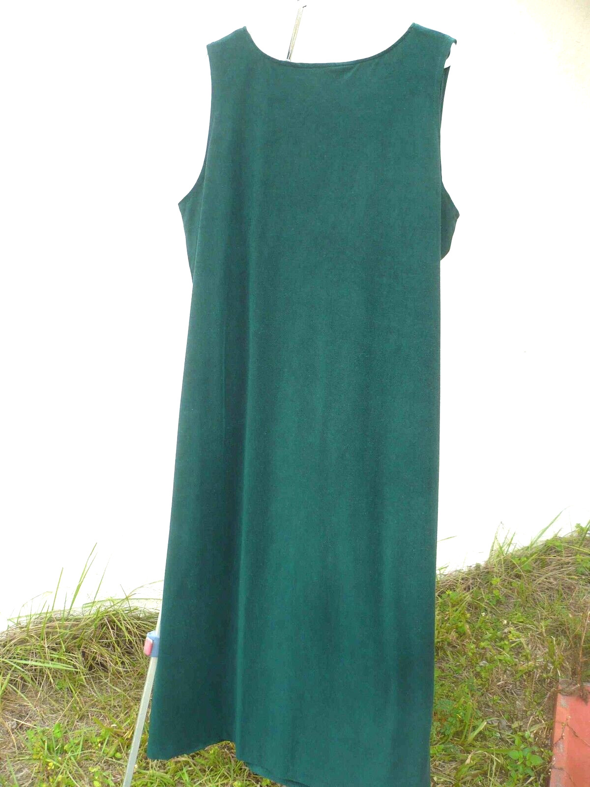 VTG US MADE SOLID GREEN VELOUR SLIP STRAIGHT DRESS XMAS MAXI LONG 10 1X XL PLUS
