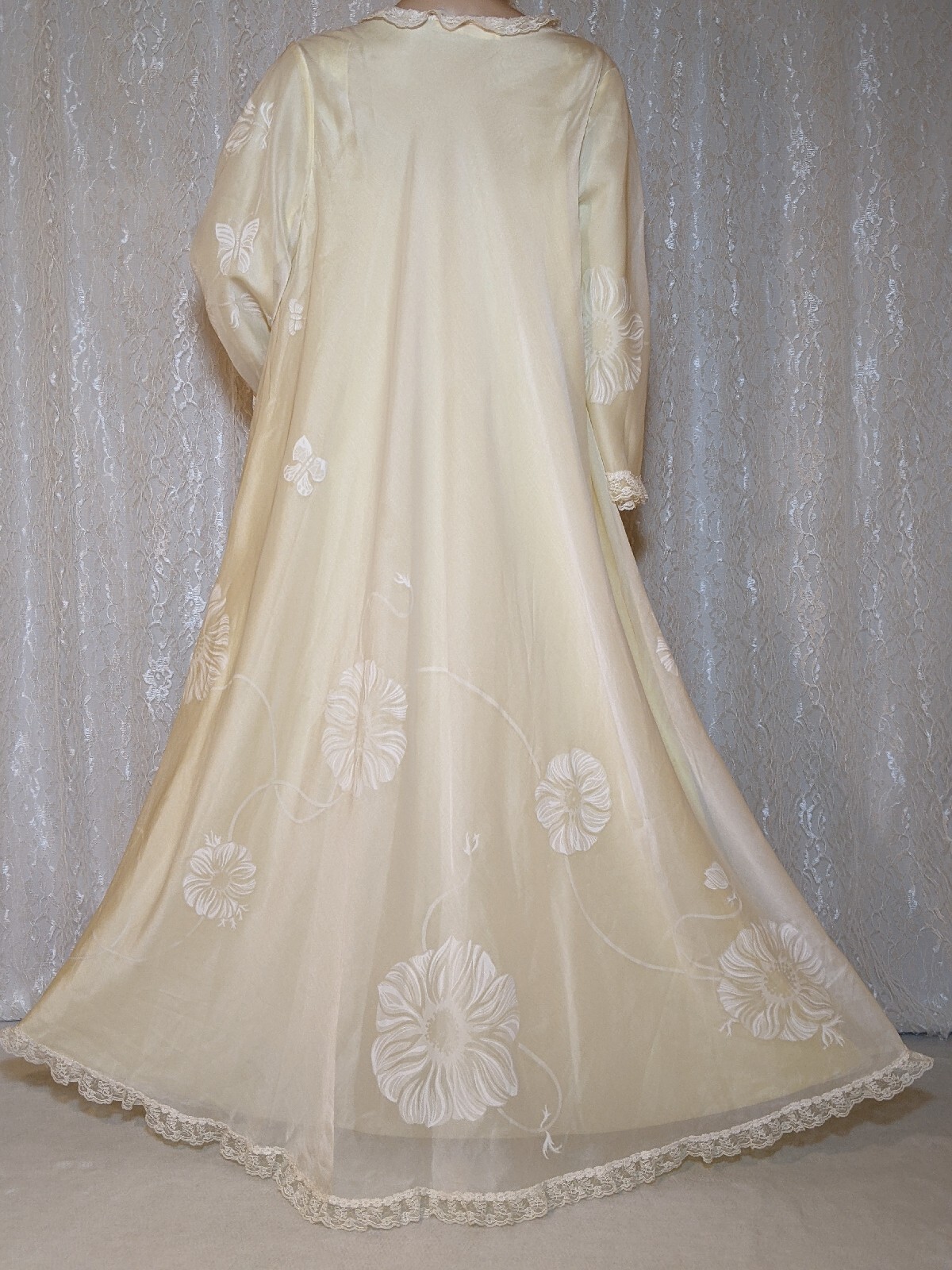 Vintage Unique Rare ODETTE BARSA Peignoir Robe Van Raalte Myth Lacey Nightgown L