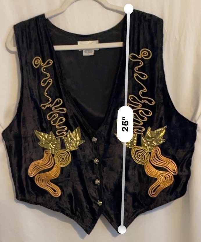 The Icing Vintage Vest Rayon Velvet Look Embroidered Black Copper Gold Women’s L