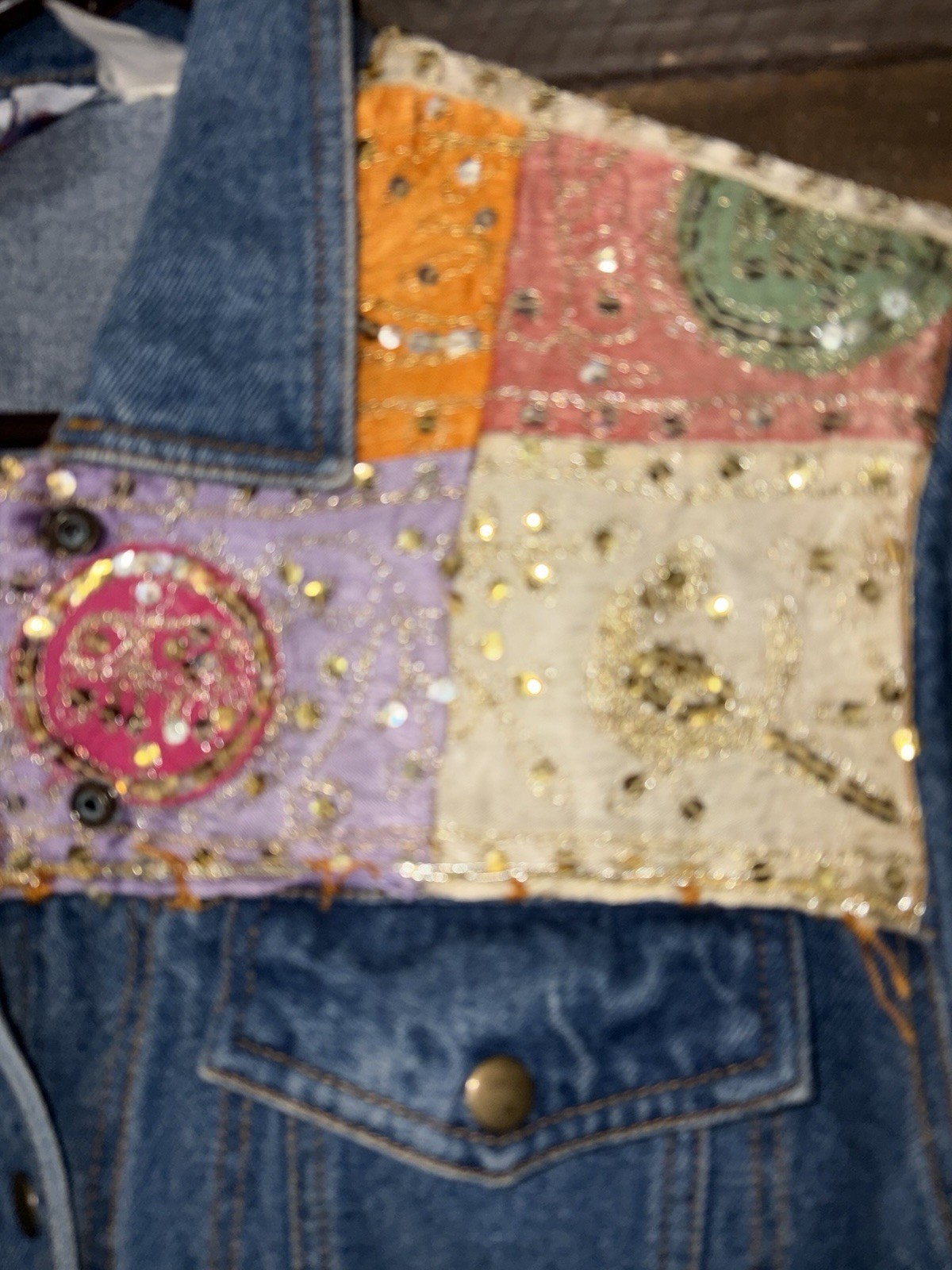 Vintage Passports Pier 1 Imports Boho Denim Jacket Womens Modern Large L Silk