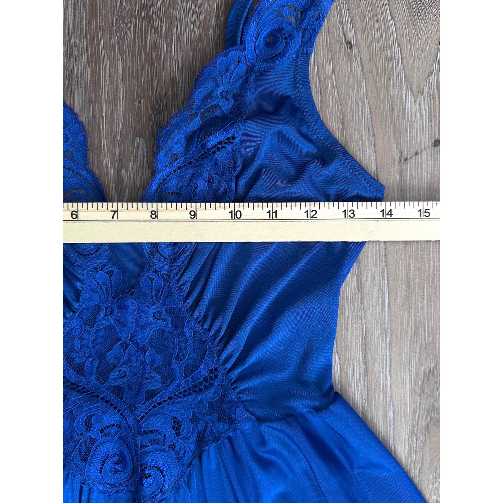 Vintage Vandemere Olga Cobalt Blue Maxi Nightgown M Lace Bodice Full Sweep Glam