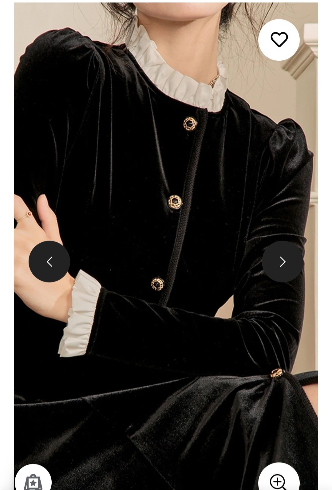Vintage Velvet Button-up Dress With White Ruffled Sleeve And Collar Small
