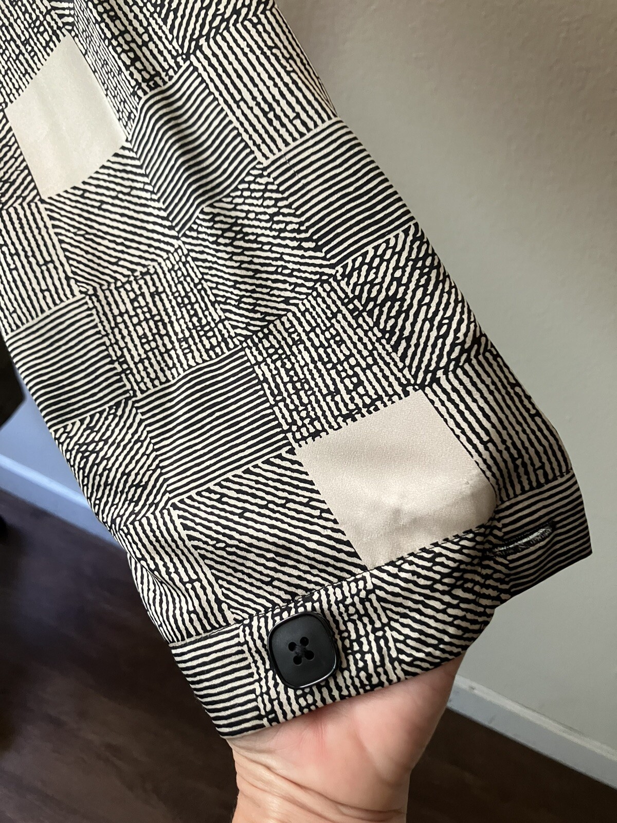 Vintage 80s Kasper Black & White Geometric Print Shift Dress Button Detail Large