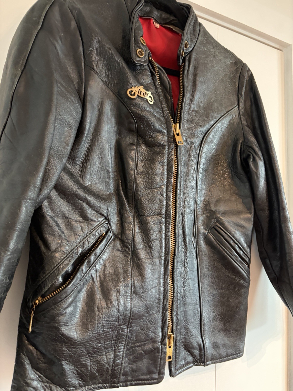 Incredible Vintage Women’s Leather Jacket Brass Hardware 38 Inch Chest