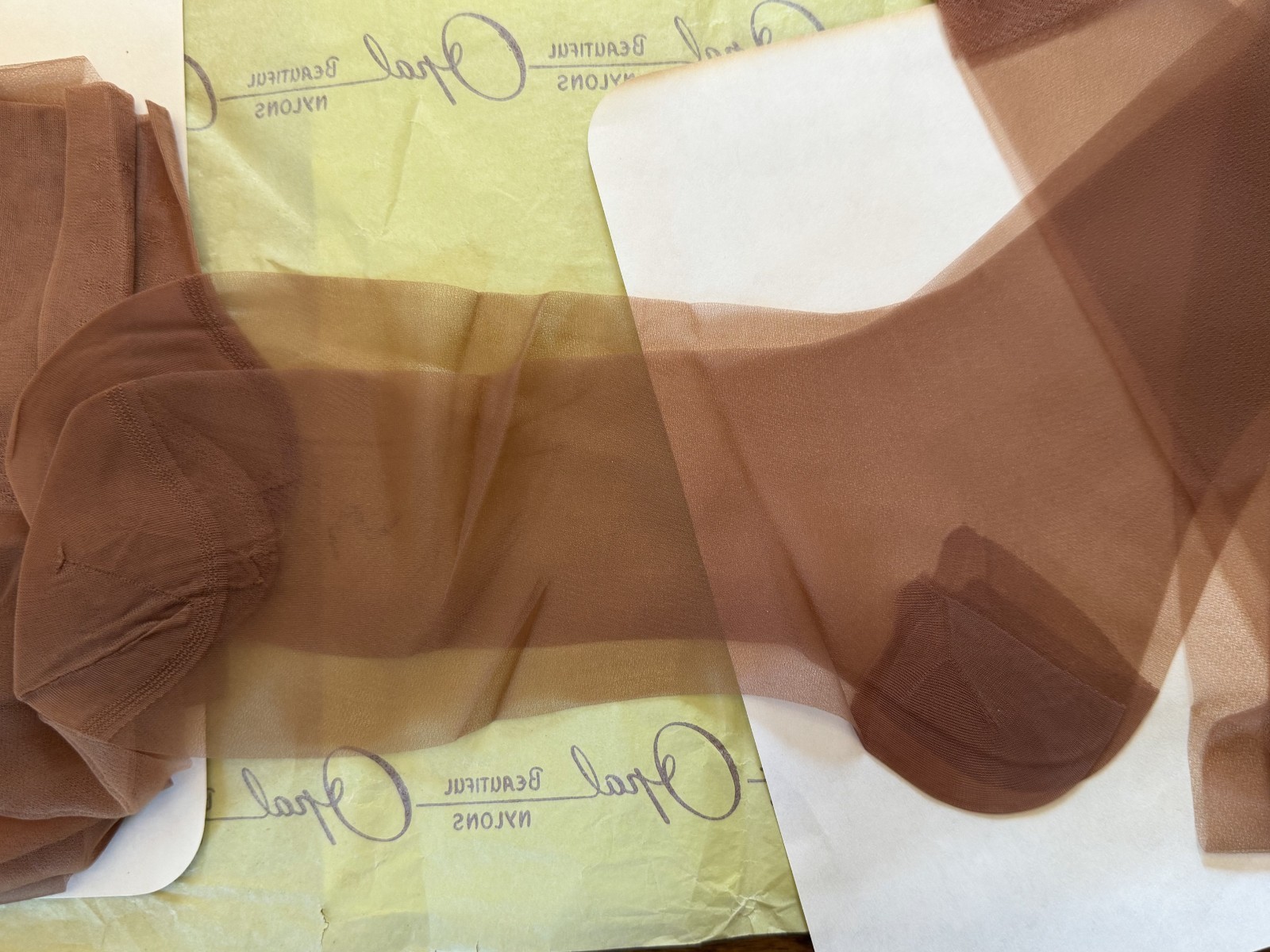 2 Pair Vintage Opal Beautiful Nylon Mesh Stockings Size 11/36 NOS