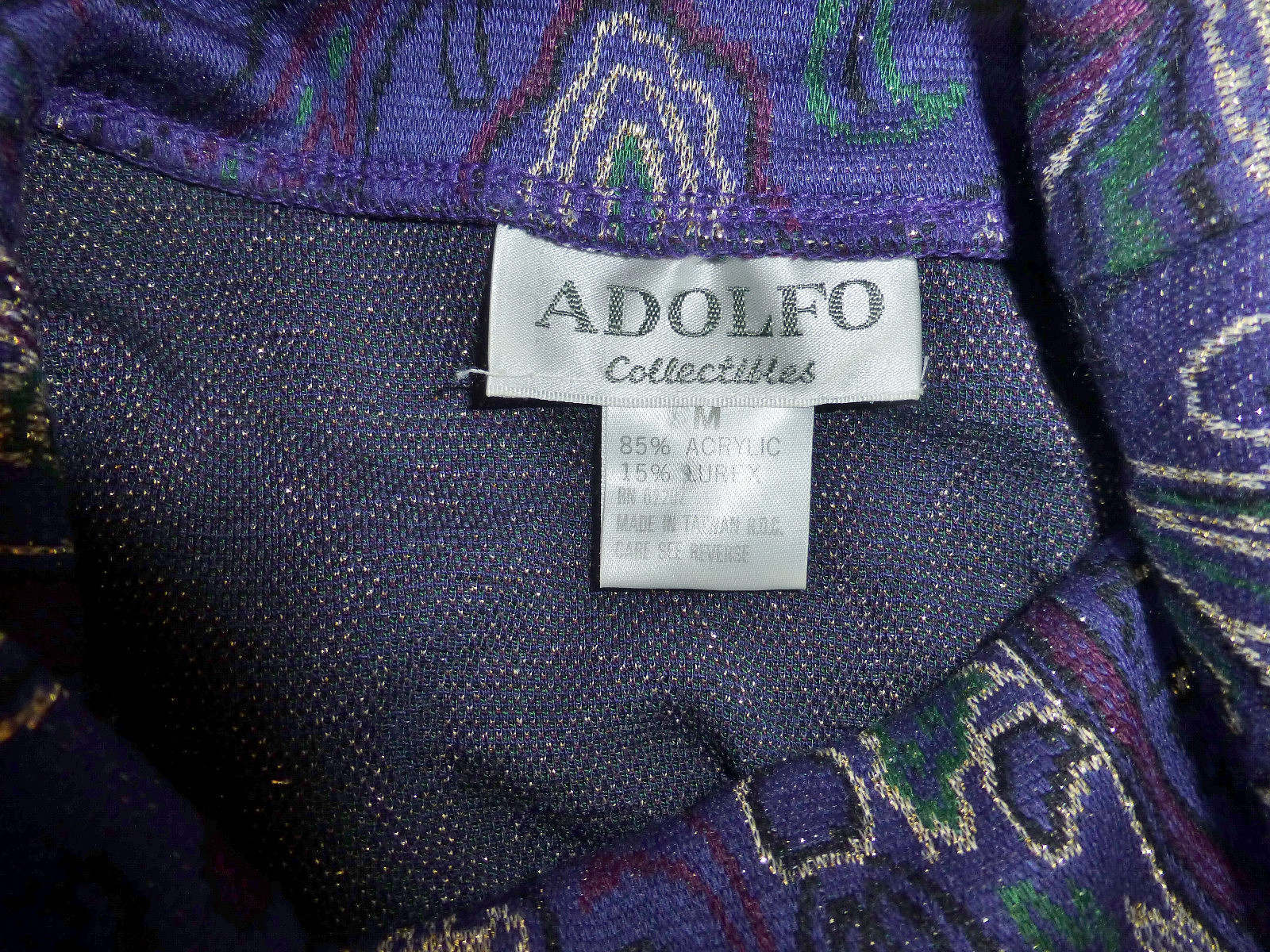 VTG 80s ADOLFO Collection Metallic Lurex Cowl KNIT Sweater Oversized Tunic TOP M