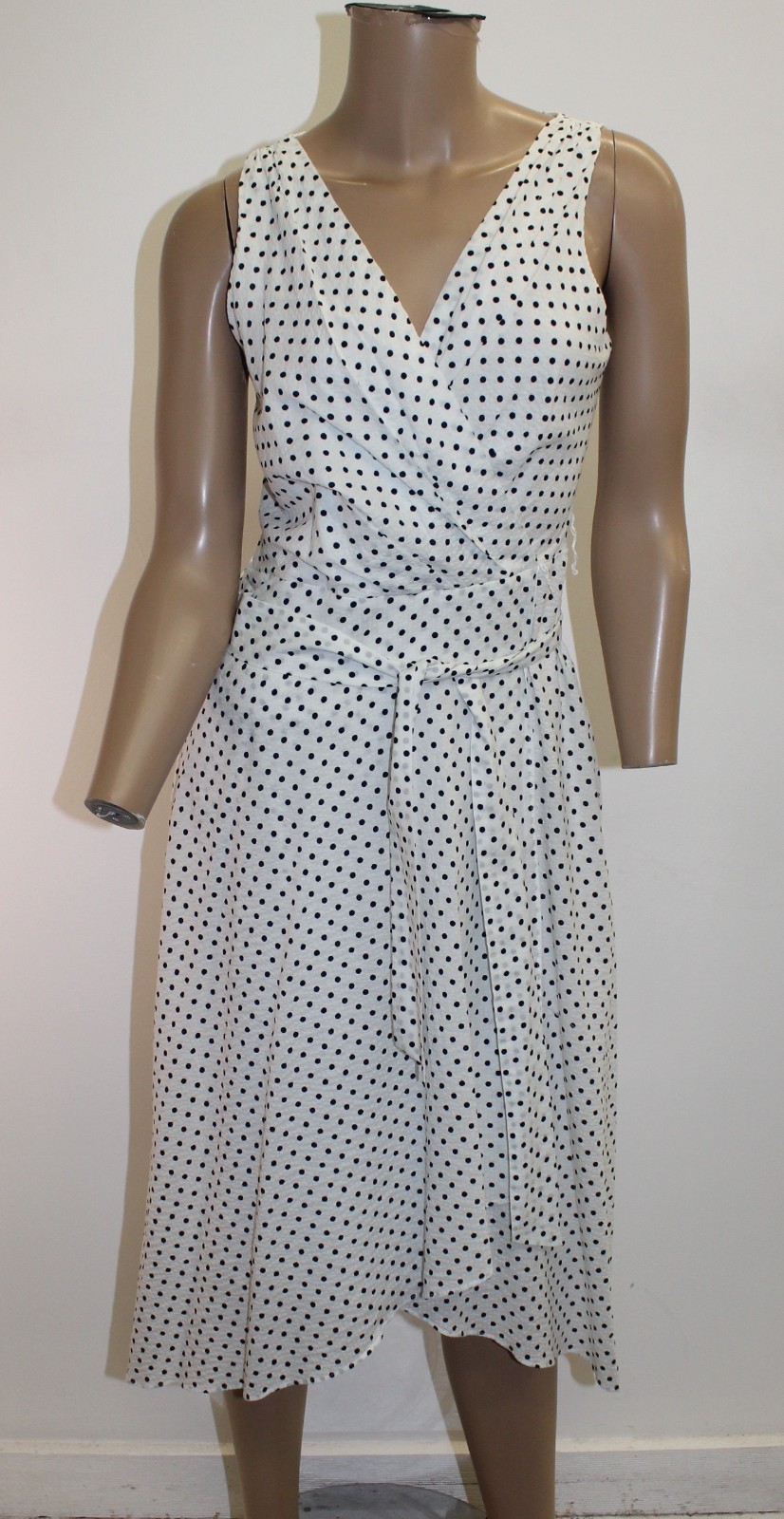 DKNY Vintage Wrap-style Midi Polka Dot Dress w Textured Fabric Size 2
