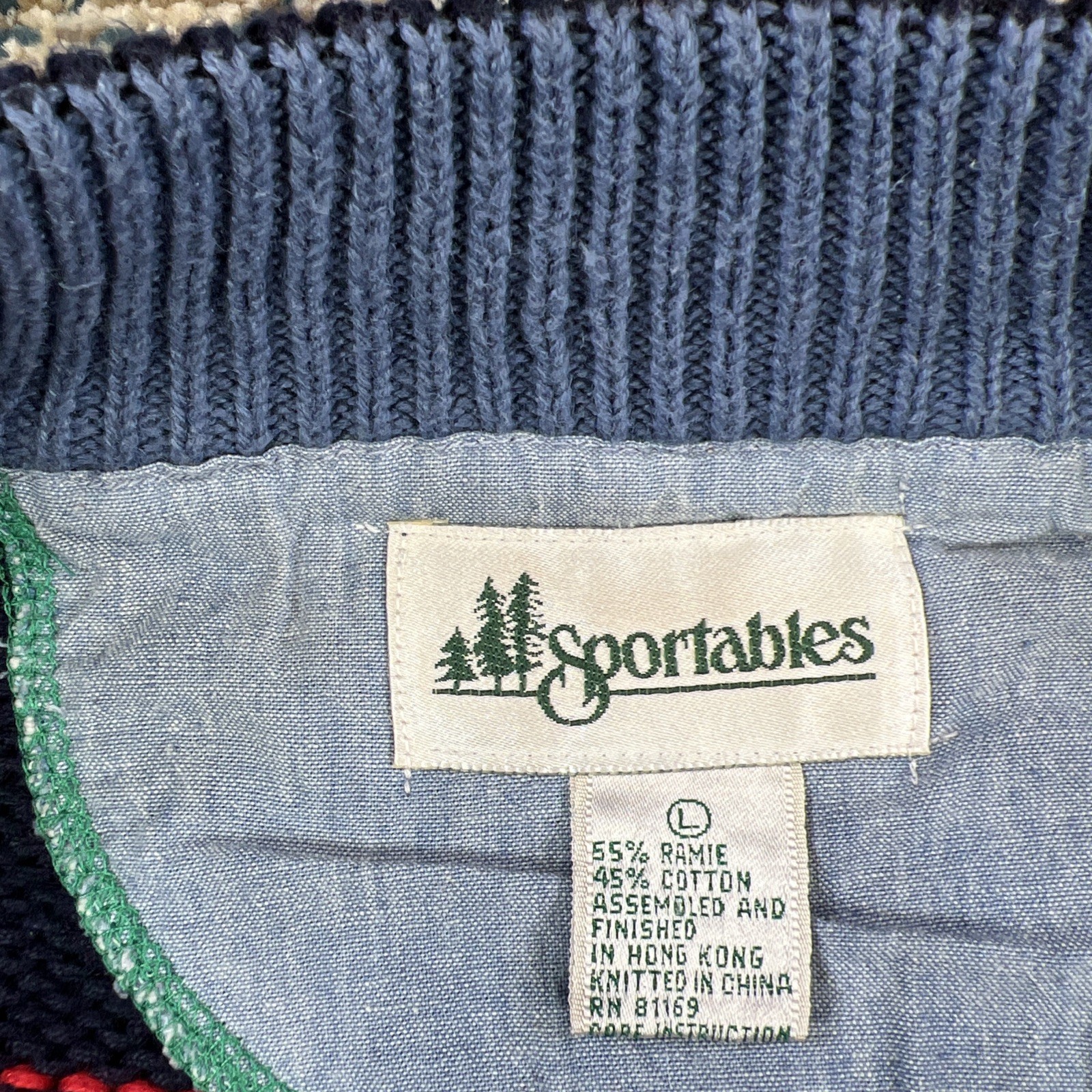 Vtg 90 Sportables “VARSITY” Colorblock Sweater Full Zip Womens Sz L Ramie Blend
