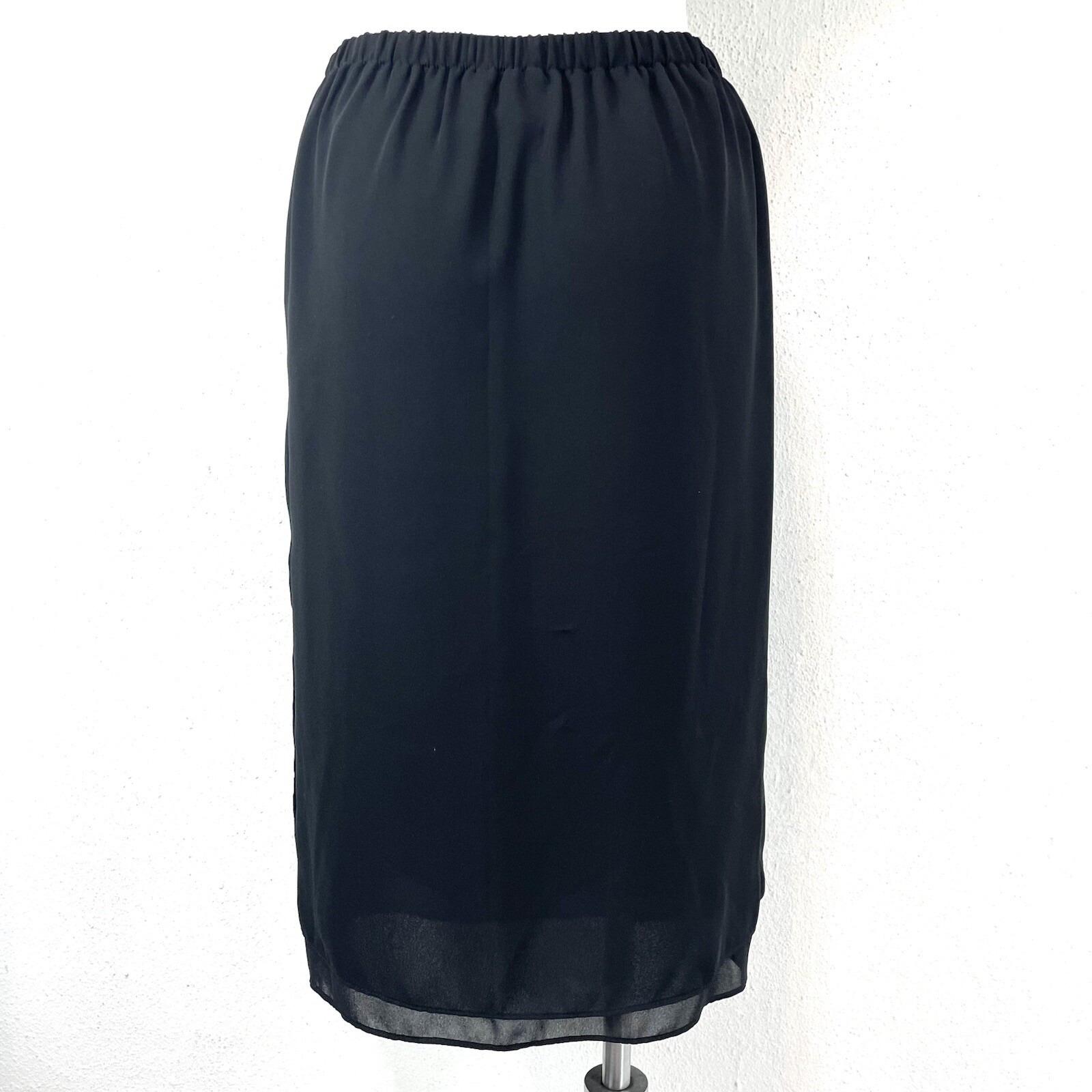 Vintage 1970s Joy Stevens California Sheer Black Layered Knee Skirt Size Medium