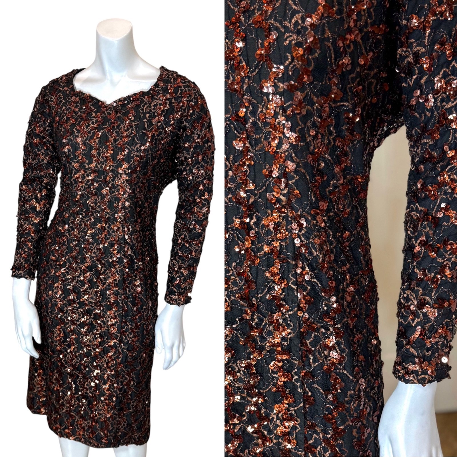 Vintage 50’s SEQUIN PARTY DRESS S 4 Maria Firenze Mini Long Sleeves Mid Century
