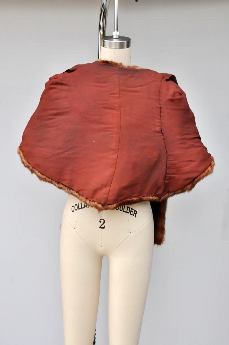 Vintage Mink Fur Stole Cape Capelet Wrap Shawl POCKETS 40s 50s Mid Century