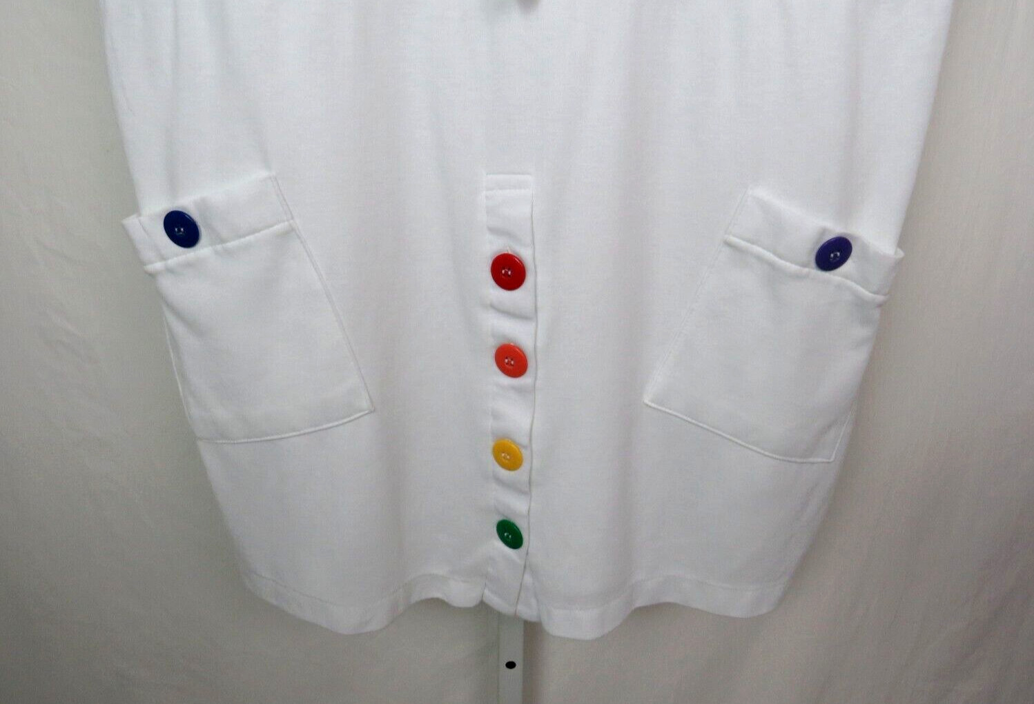 VTG HAWAIIAN FLAVOR BEACH DRESS WHITE ONE SIZE POLY COTTON DRAWSTRING BUTTONS