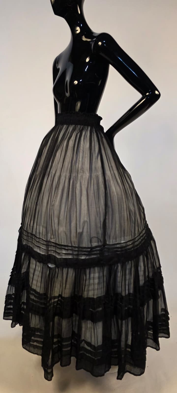 BEST EVER VICTORIAN 19TH C SHEER BLACK SOFT SILK CHIFFON FULL VOLUME SKIRT