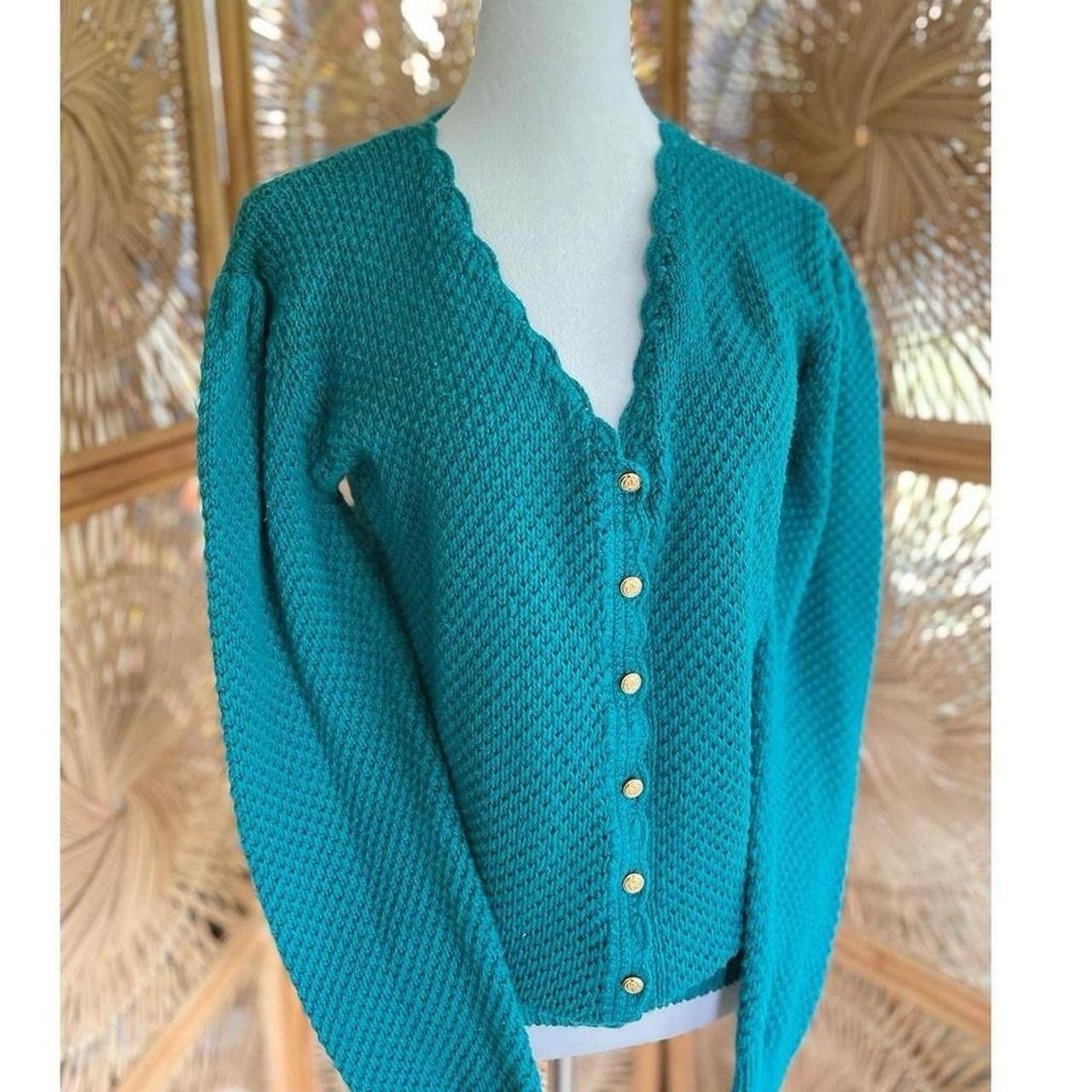 Vintage Teal Turquoise Knit Amilano Collection Button Front Cardigan Sweater