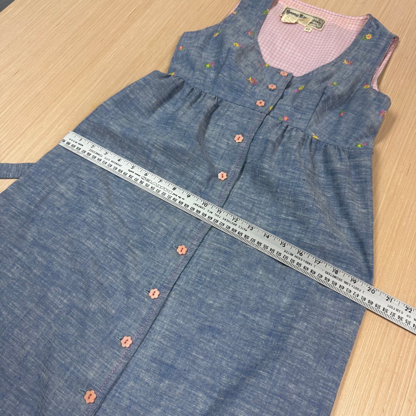 Vintage 70s Young Edwardian Dress size 11 Floral Farm Girl Cottage Core Chambray