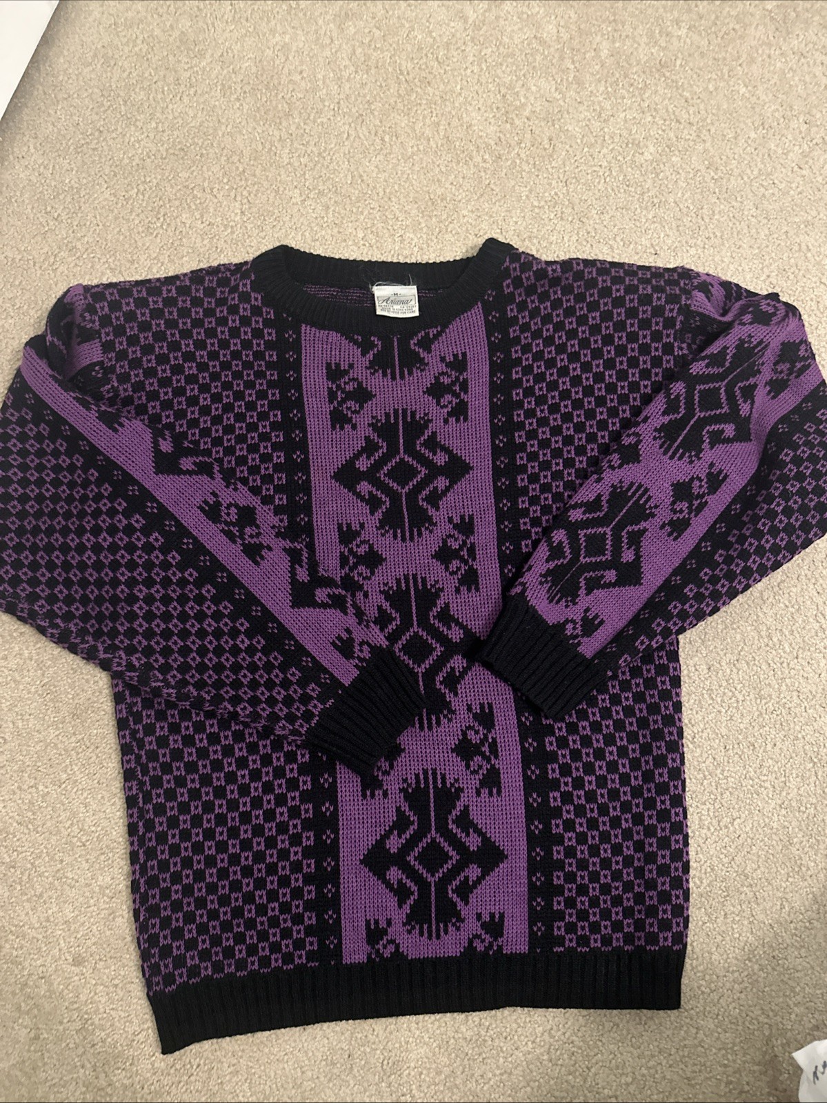 Vintage 80s “Ariana” Purple Metallic Geometric Sweater with Shoulder Pads