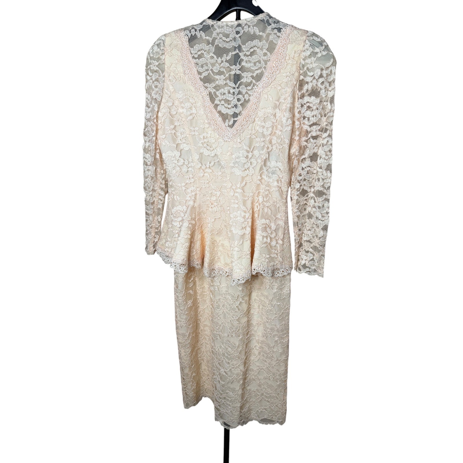 Cachet by Bari Protas Vintage Lace Skirt Suit Set Pink Peplum Jacket Midi 5/6