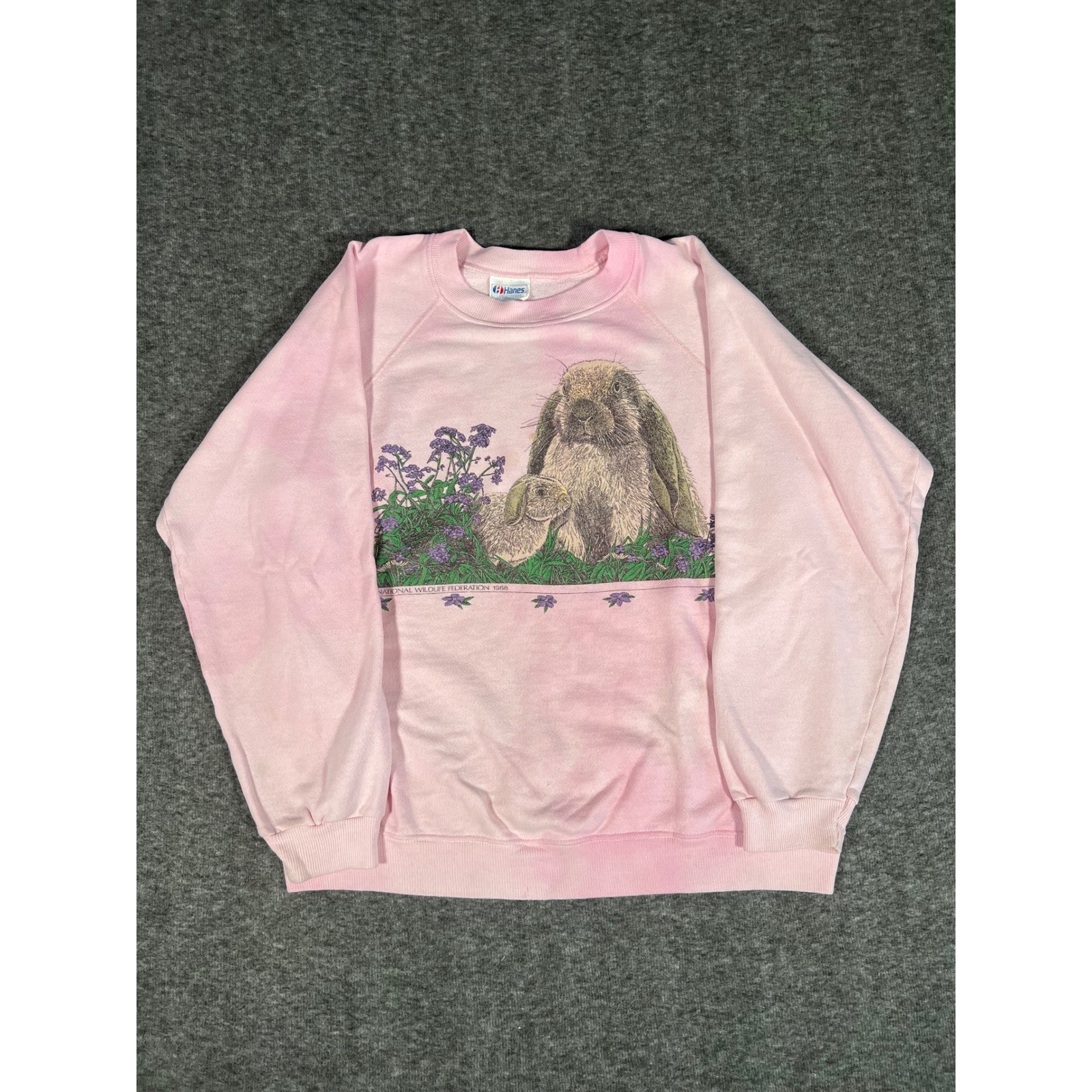 Vintage 1988 Hanes National Wildlife Federation Rabbit Bunny Sweatshirt Pink L