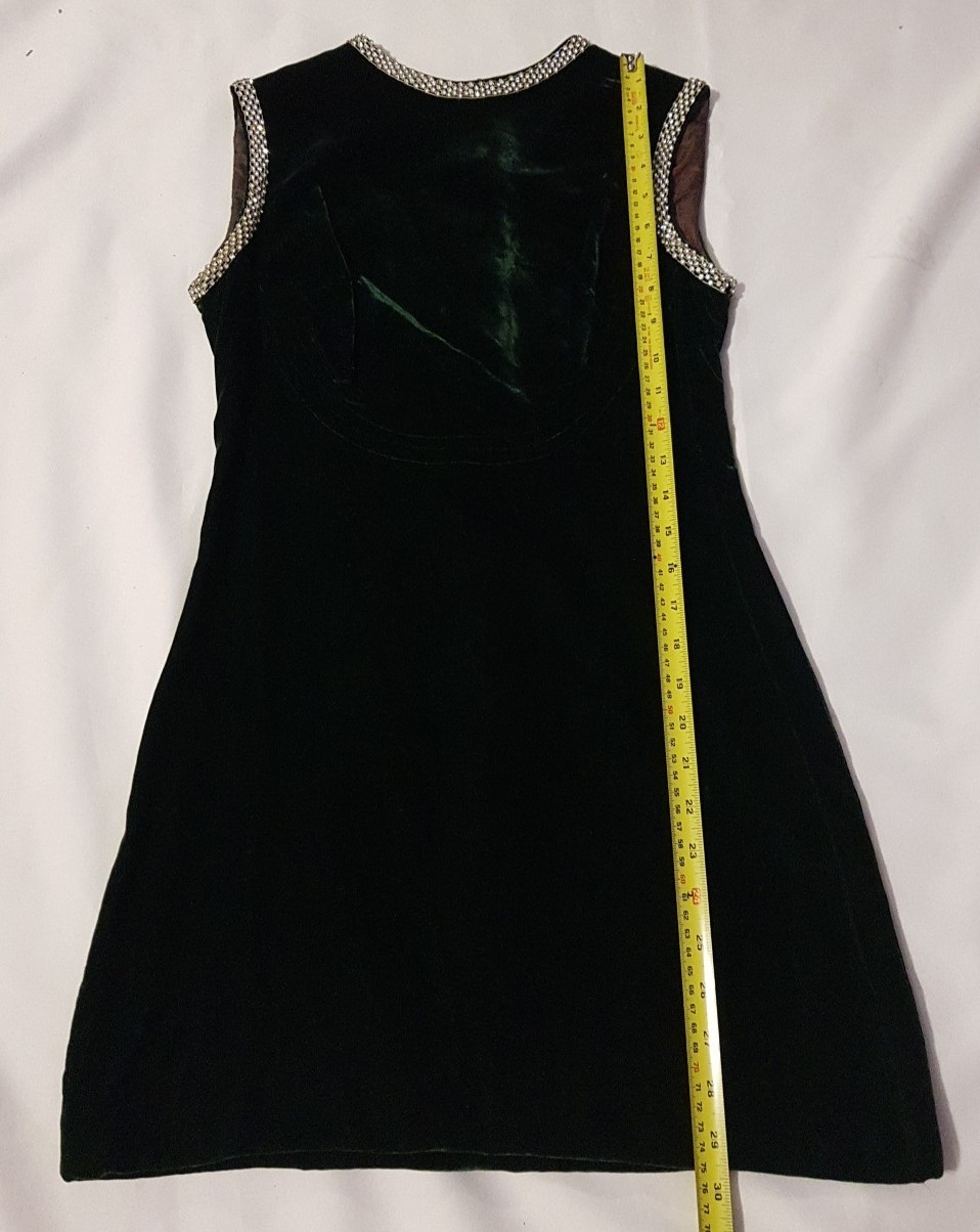 Vintage Velvet Emerald Green Peck & Peck Rhinestone Neck & Arms Dress 5th Ave NY