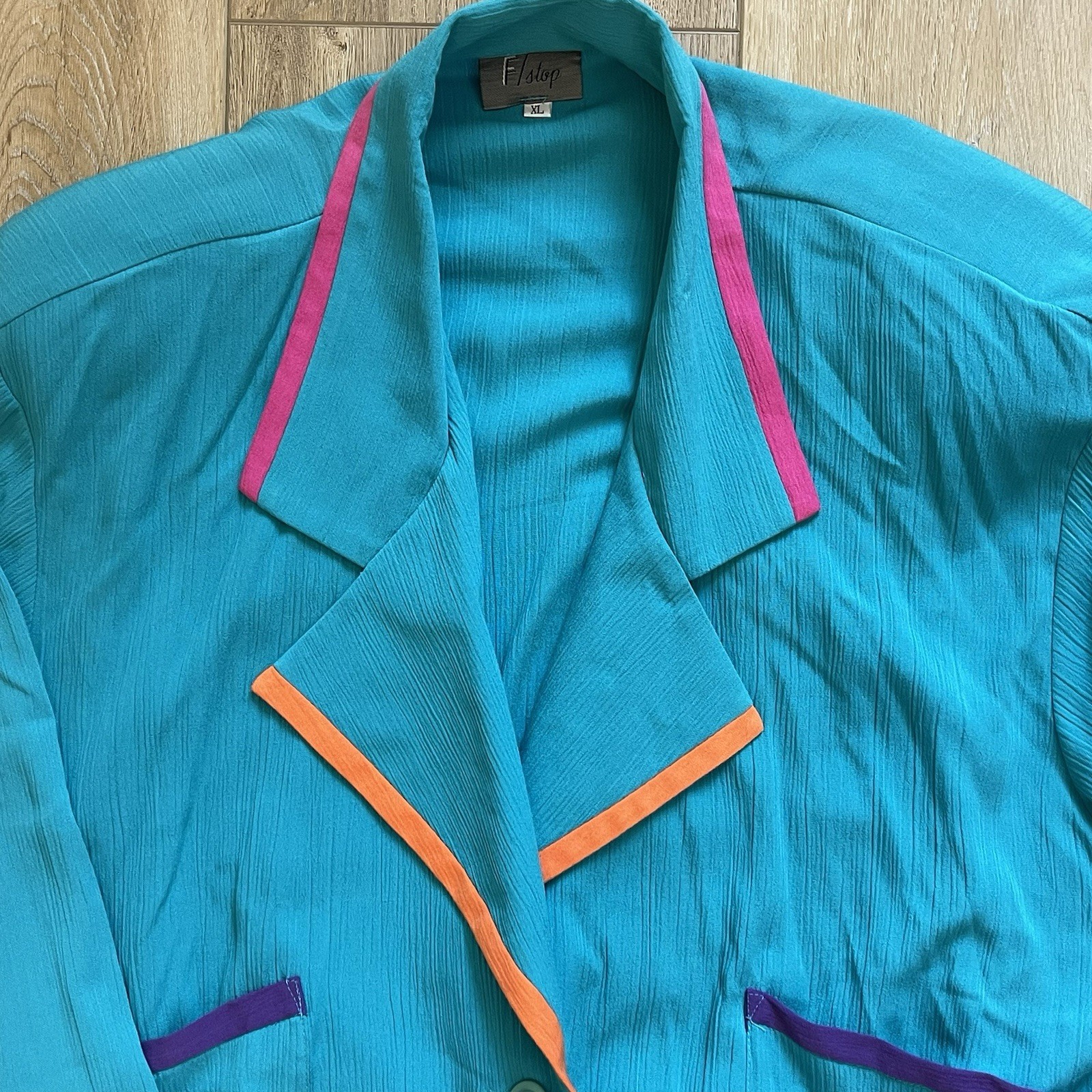 Vintage 1980s/1990s Color Block Teal Women’s Blouse Blazer NEW MADE IN USA