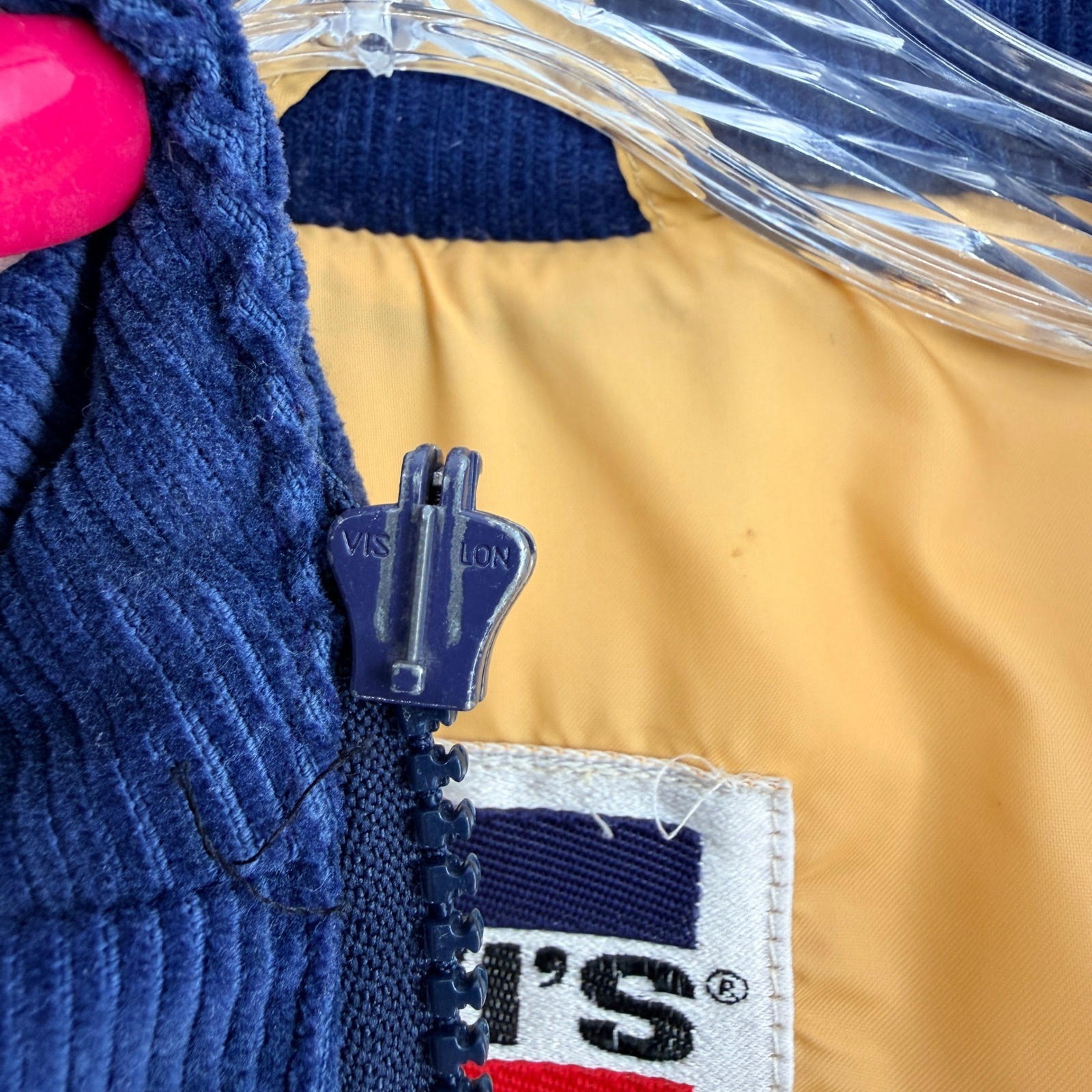 Vintage Levis Puffer Jacket Blue Down Filled Corduroy Yoke Western Made in USA L