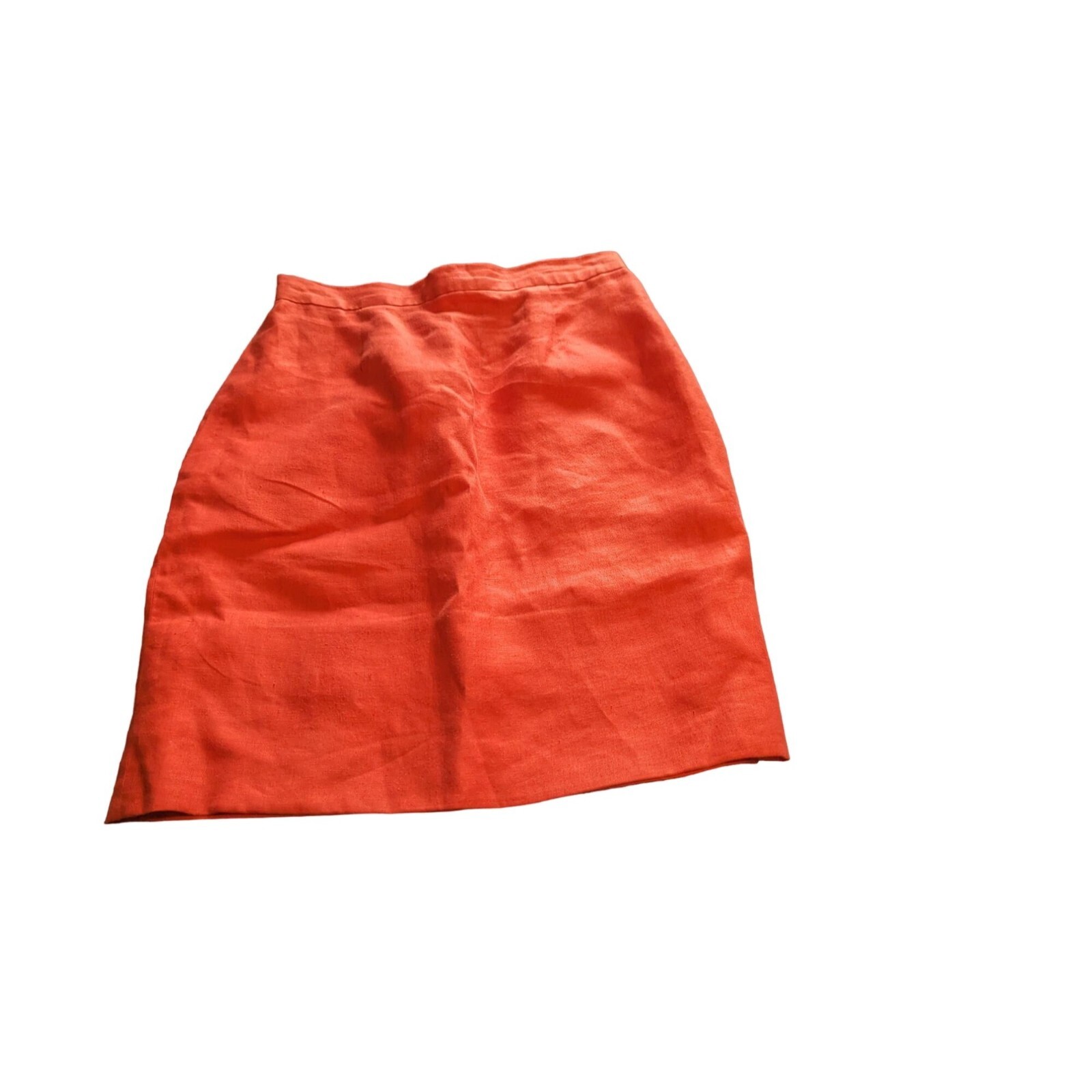 Vintage Unbranded 100% Linen Bright Coral Pink Skirt 29×20 (6/8) Made in USA
