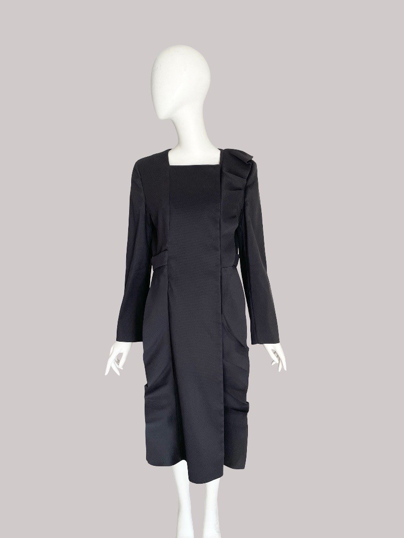 Prada Fall 2008 Runway Look #2 Coat Long Black Ruffle Women’s Size 44 Designer