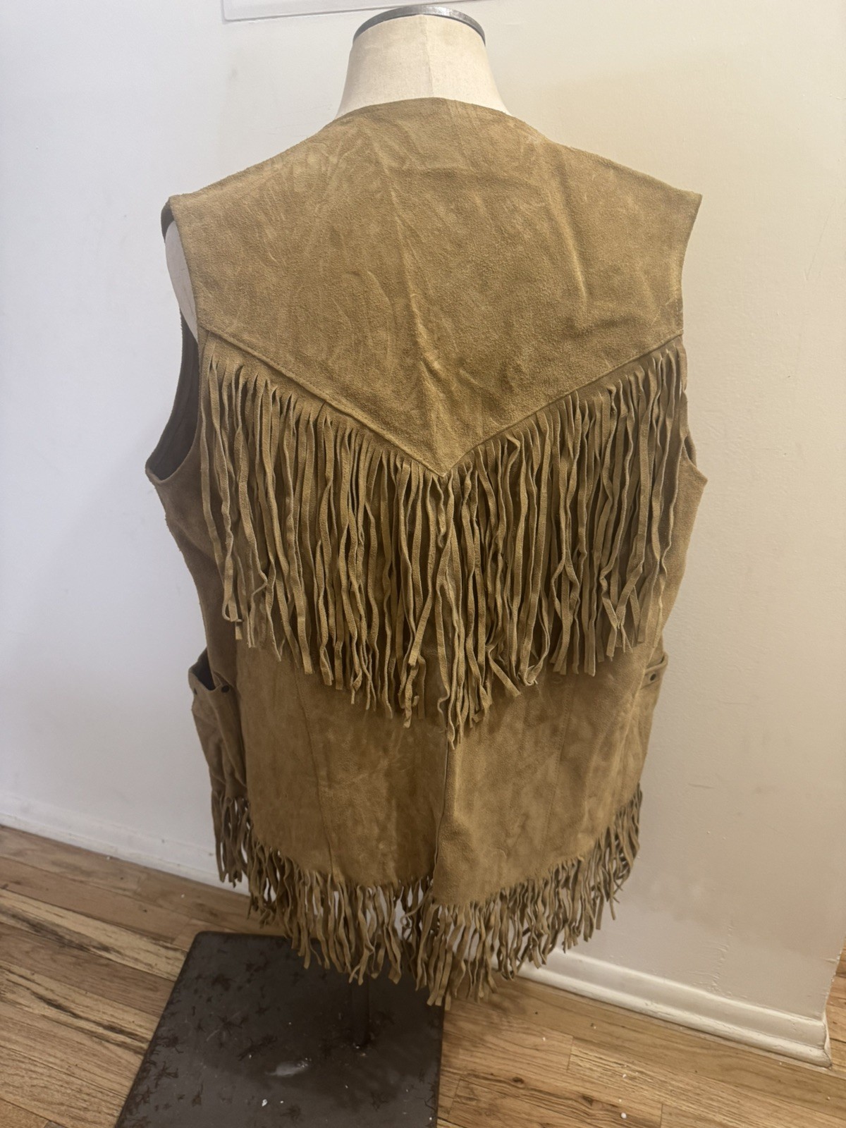 Vintage Gallaghers Suede Fringe Vest Western Leather Tan Size L