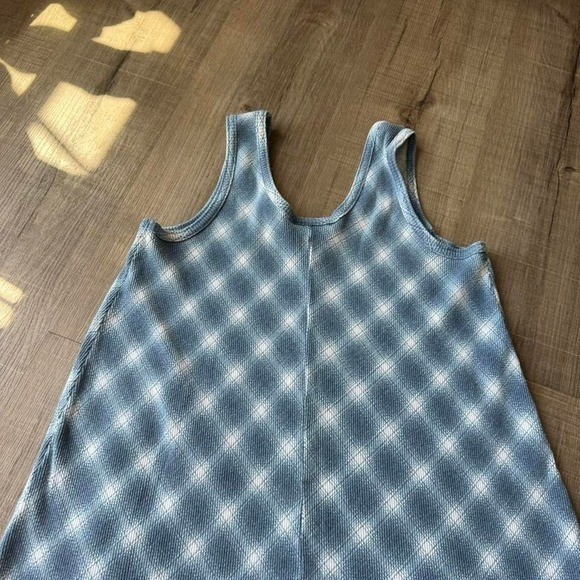 Vintage 90s Plaid Tunic Women’s Size Large Blue Sleeveless Preppy Mixed Blues