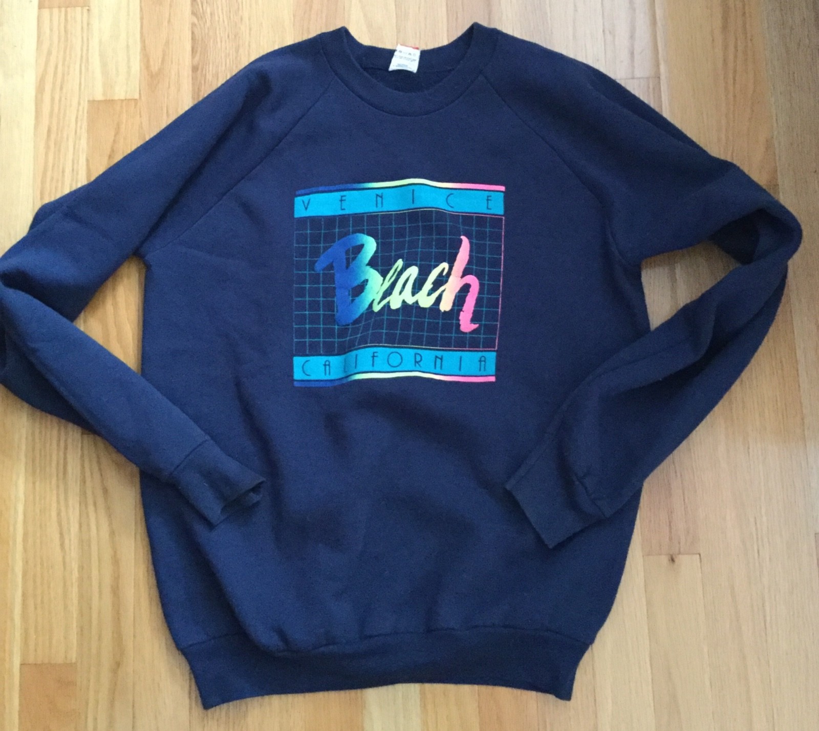 Vintage 80’s Women Venice Beach CA SweaTshirt Blue Retro LA Rare