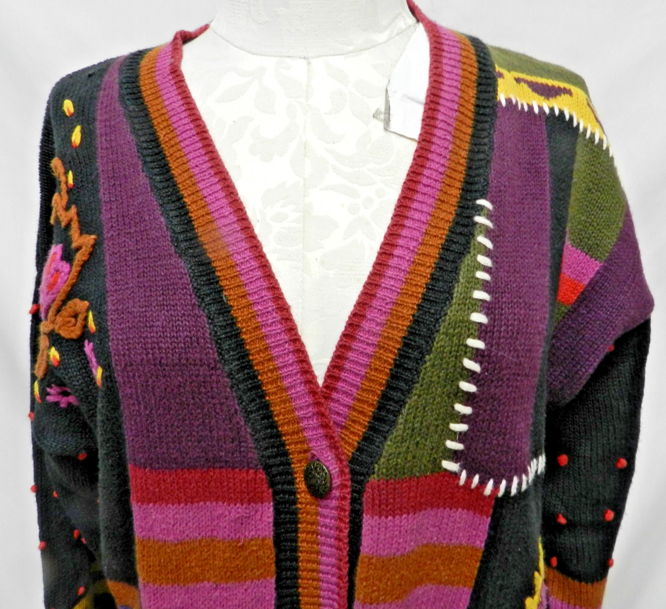 Bonnie and Bill Vintage cardigan sweater Sunflower Oversized Size Sz Medium Md M