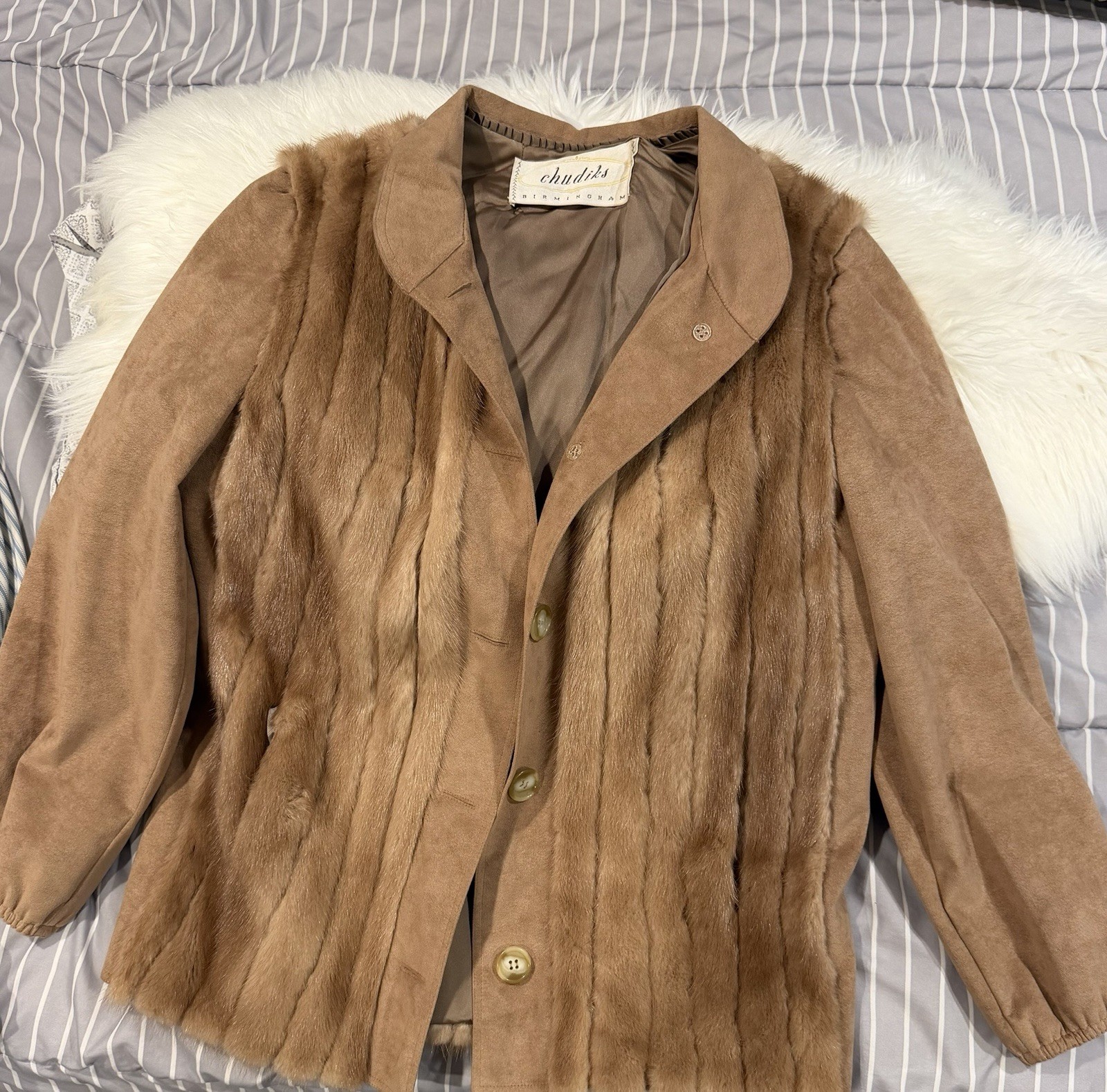 Chudiks Women’s Vintage Brown Fur Suede Jacket Regular Size Stylish Outerwear