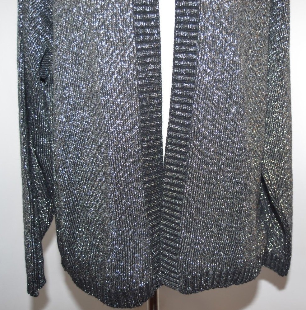 VTG Bedford Fair Black Silver Glittery open Front Cardigan Womens XL USA Made