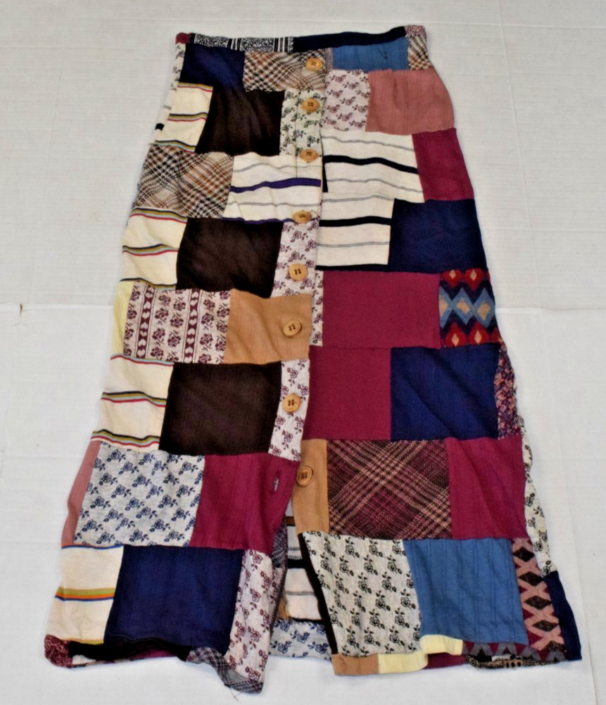 Vintage Skirt Sir Gal California Size S 60s Bohemian Patchwork Wood Button OOAK