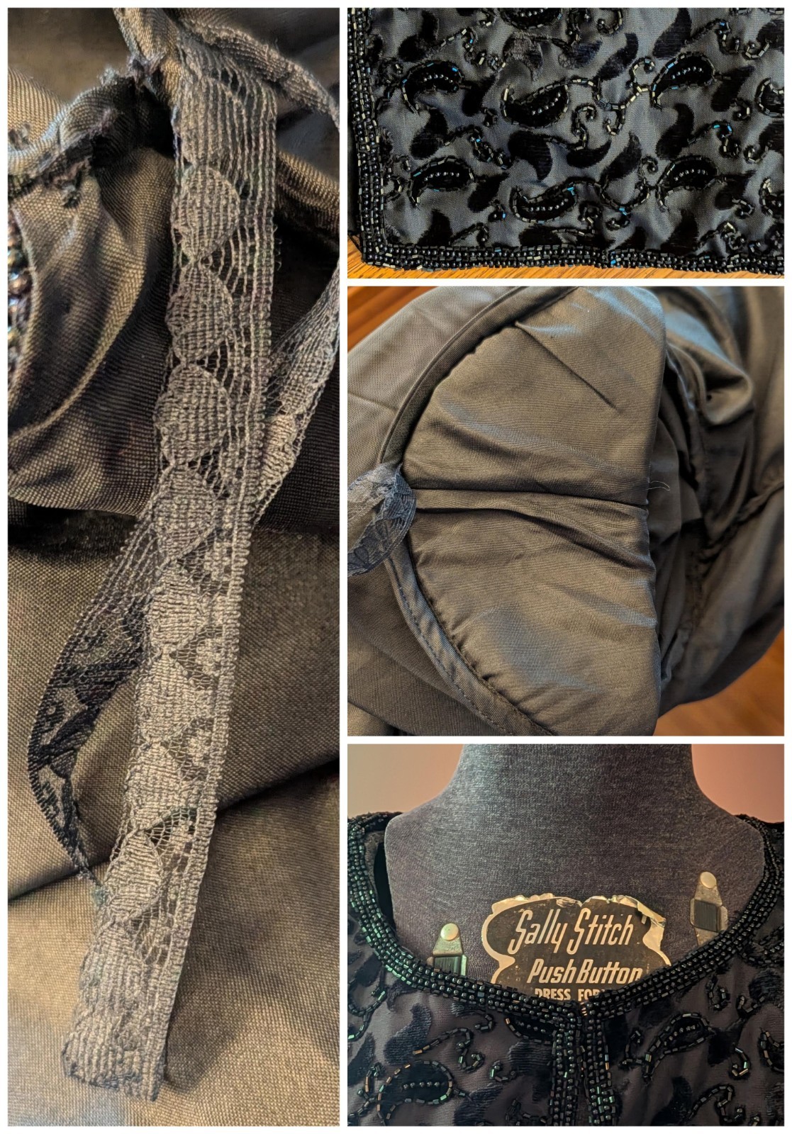 Vtg 80s Stenay Beaded Cropped Jacket M Fits L Black Devoré Paisley Open Evening