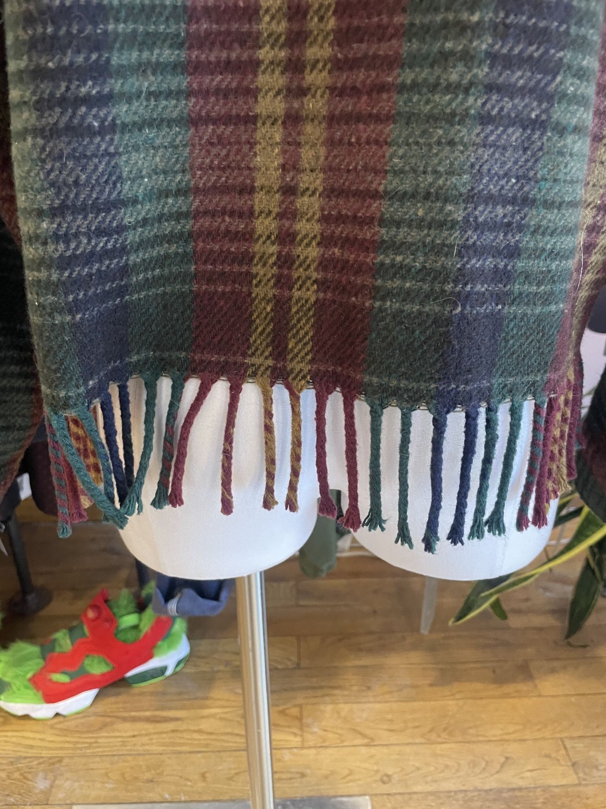 Vintage 80s Plaid Wool Cropped Fringe Jacket