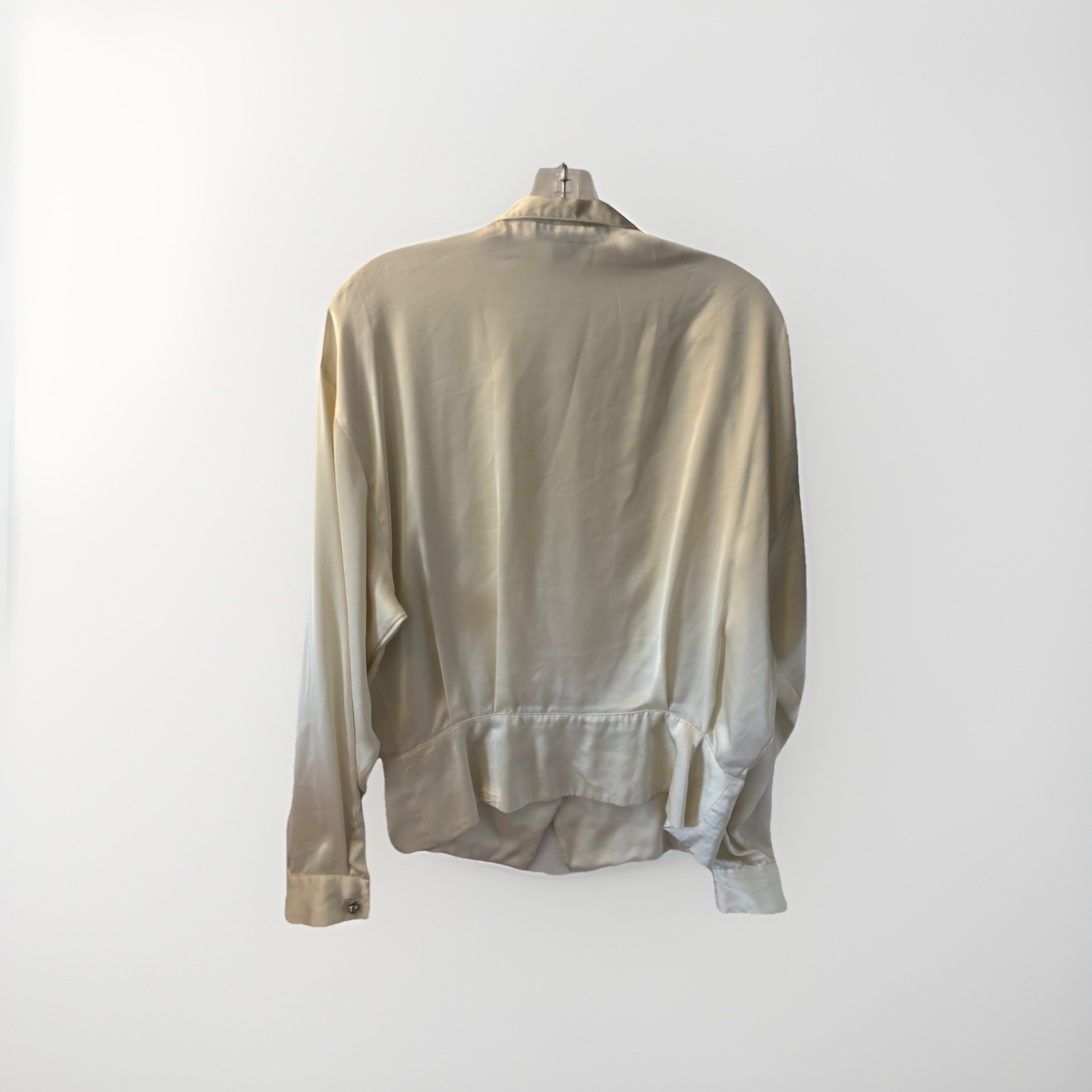 VTG 80s Counterparts Blouse Sz 12 Cream Satin Pleated Secretary Cottagecore