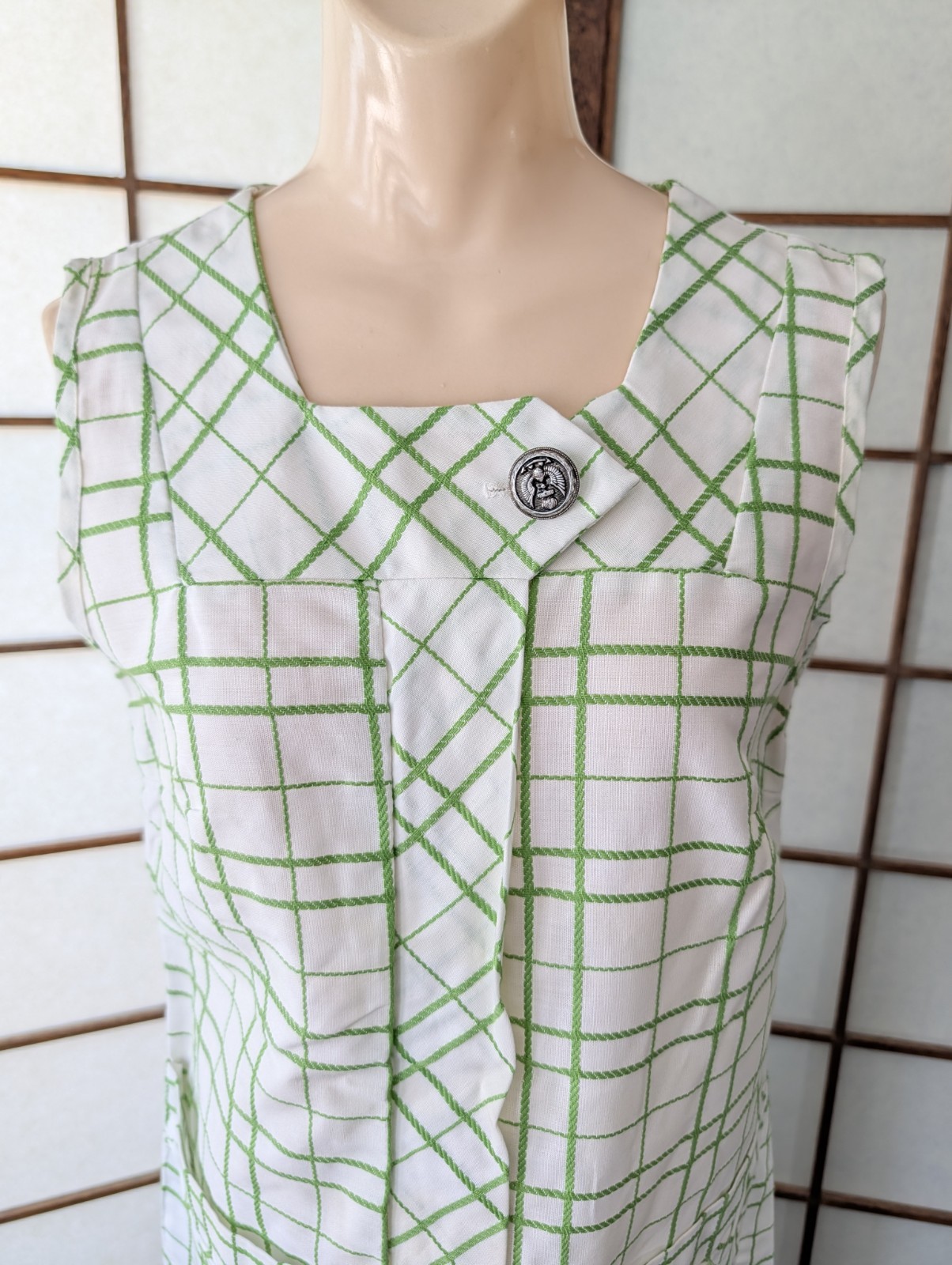 Vtg 1970s A-Line Shift Day Dress Light Weight NWOT Size M/L Mod Plaid Sleeveless