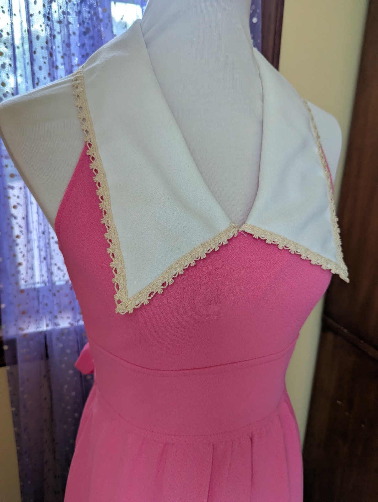 Vintage 70’s Joni Blair Of California Pink Dagger Collar Polyester Maxi Dress S