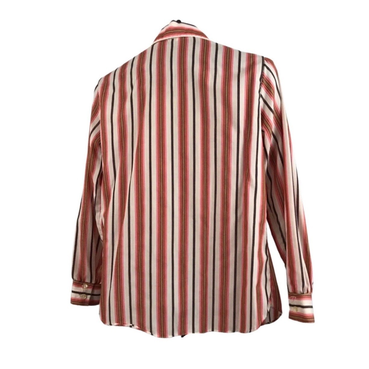 1970s Disco Pink Stripe Blouse Top Dagger Collar / Womens Medium ^